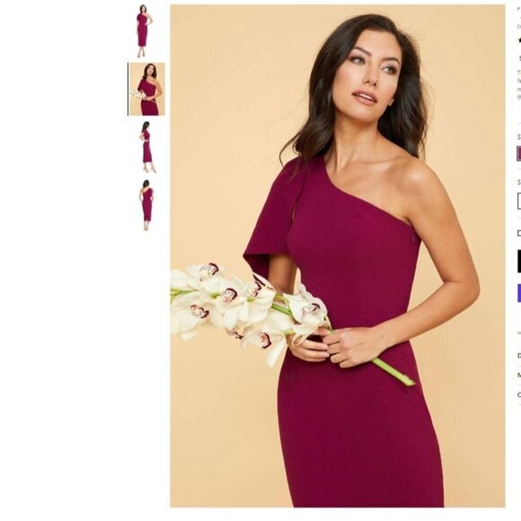 DRESS THE POPULATION Tiffany One Shoulder Sexy Red Midi Dress Bow Size Medium - Picture 2 of 4